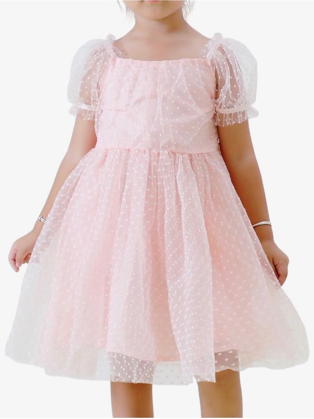 Toddler Pink Swiss Dot Tulle Party Dress